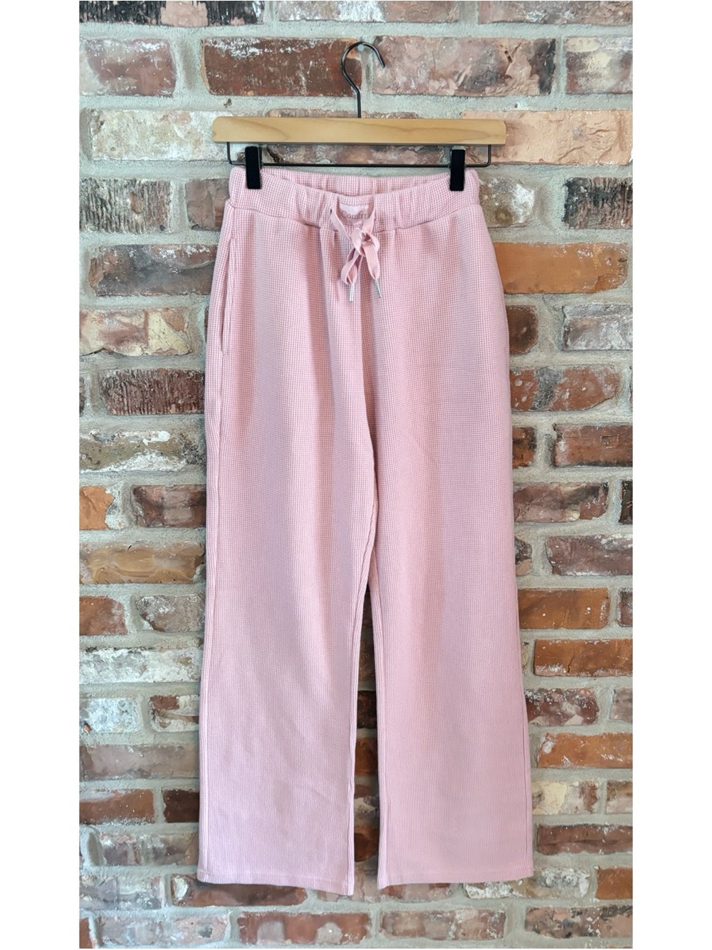 Comfrt Pink Cotton Blend Waffle Knit Straight Leg Sweatpants, S